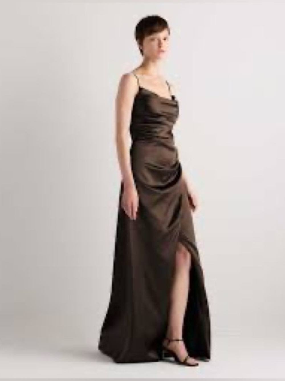Quince NWT Juliette Stretch Satin Ruched Square Neck Maxi Dress | Size 2